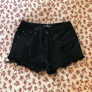 BooHoo Black Denim Distressed Shorts